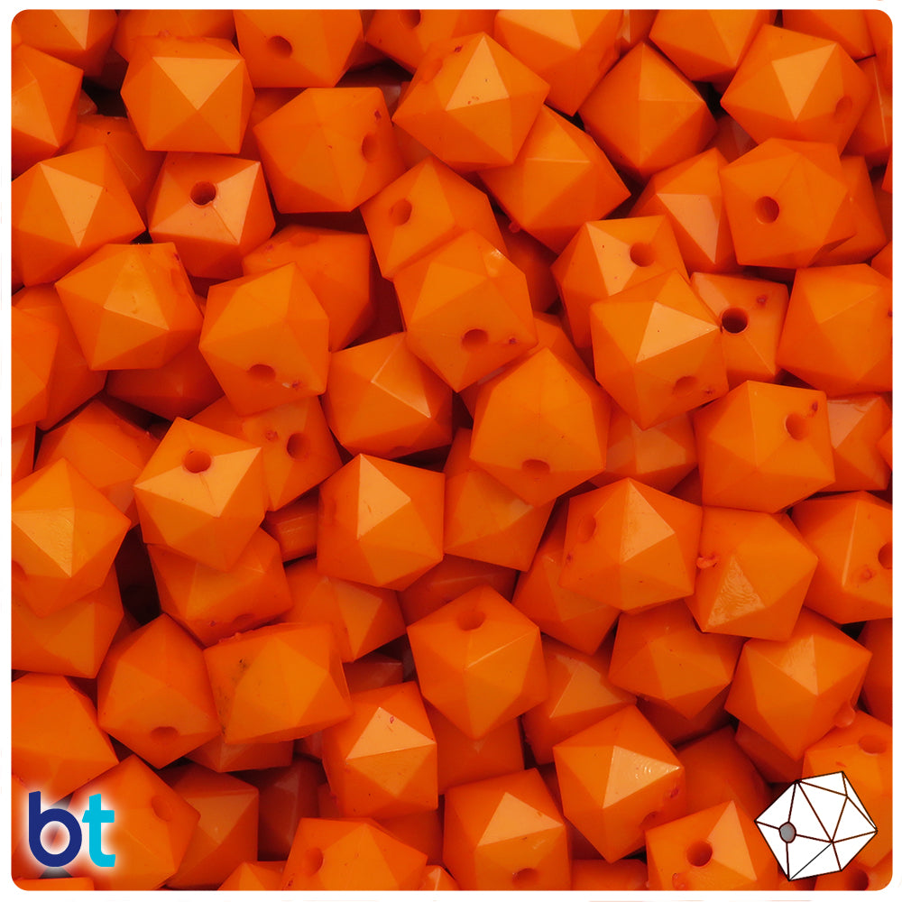 Orange Opaque 10mm Faceted Cube Plastic Beads (125pcs)