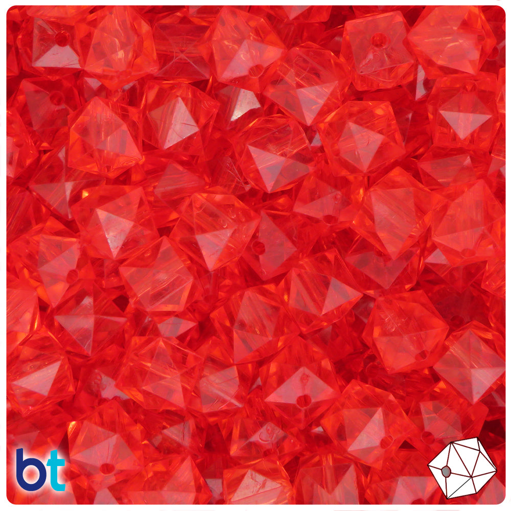 Dark Orange Transparent 10mm Faceted Cube Plastic Beads (100pcs)