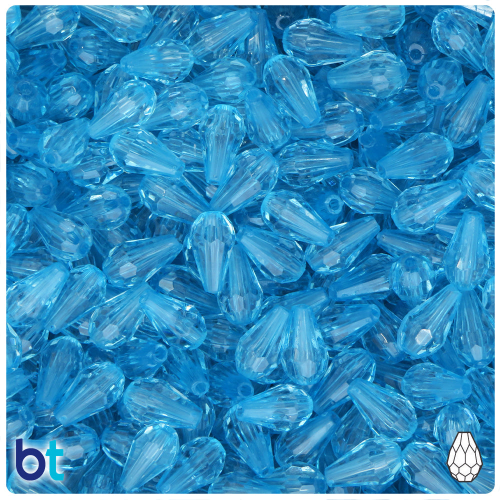 Light Blue Transparent 12mm Faceted Pear Plastic Beads (150pcs)