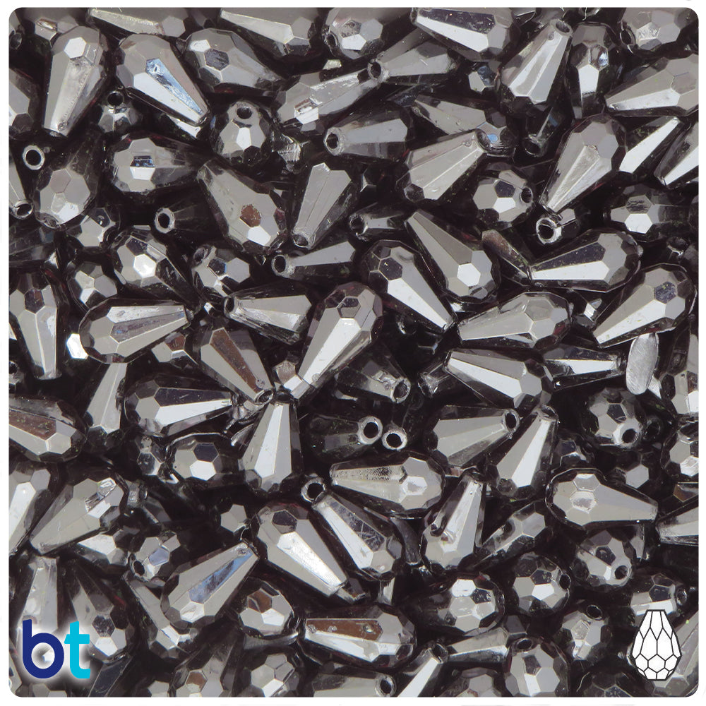 Black Transparent 12mm Faceted Pear Plastic Beads (150pcs)
