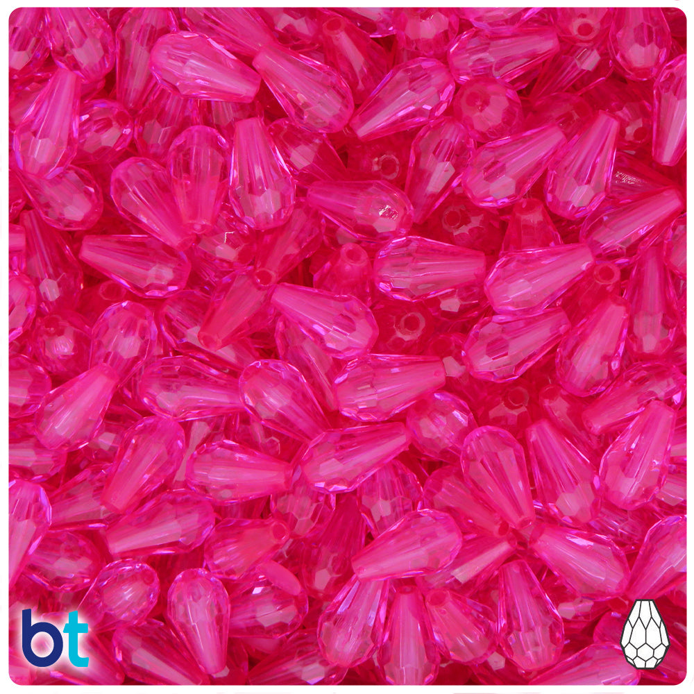 Dark Pink Transparent 12mm Faceted Pear Plastic Beads (150pcs)
