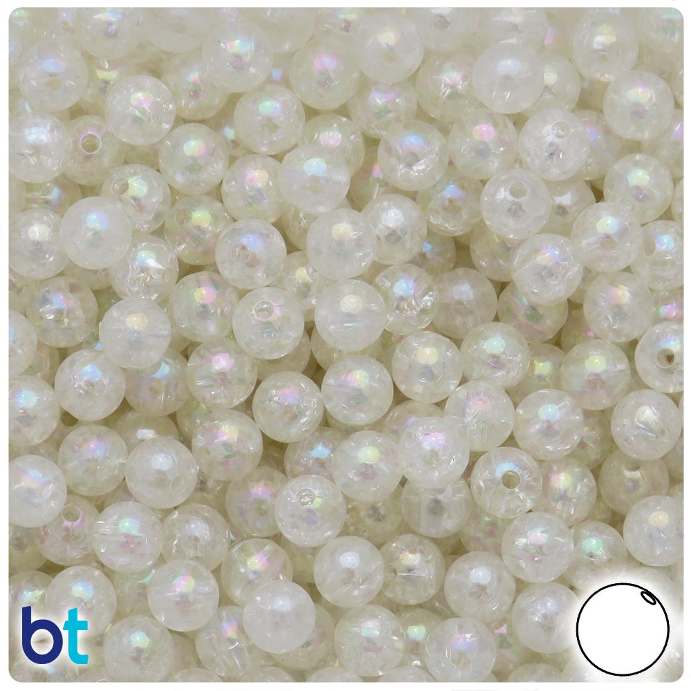 Clear Transparent AB 8mm Round Plastic Beads - Crackle Effect (150pcs)