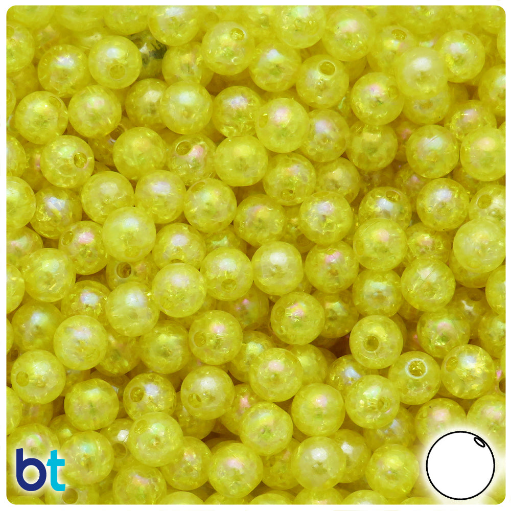Yellow Transparent AB 8mm Round Plastic Beads - Crackle Effect (150pcs)