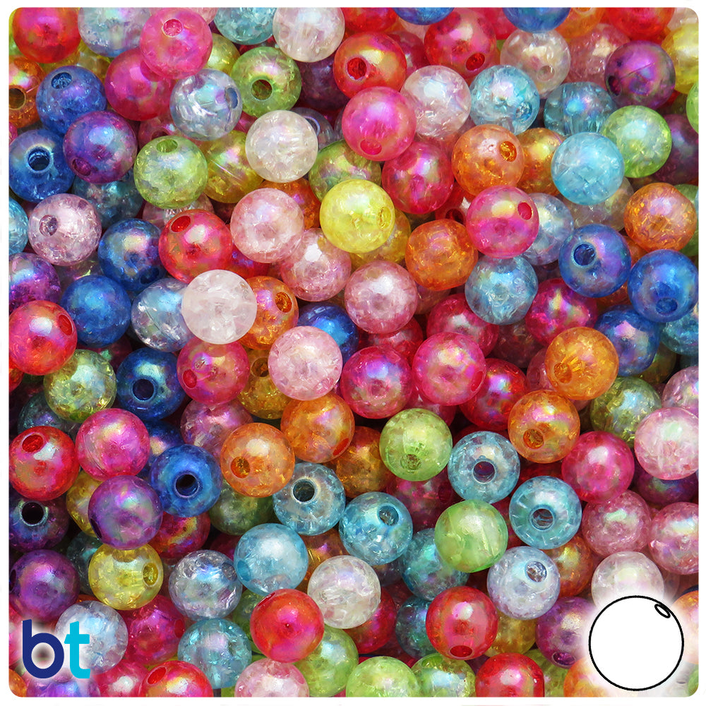 Mixed Transparent AB 8mm Round Plastic Beads - Crackle Effect (150pcs)
