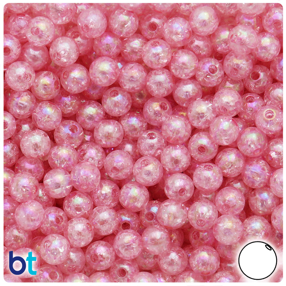 Light Pink Transparent AB 8mm Round Plastic Beads - Crackle Effect (150pcs)