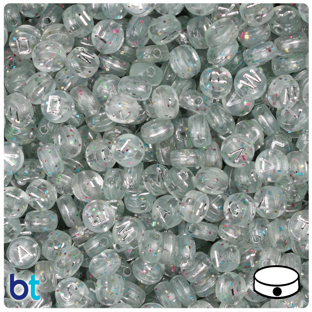 Clear Sparkle 7mm Coin Alpha Beads - Silver Letter Mix (250pcs)