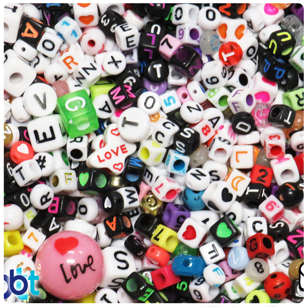 Alphabet, Numbers & Symbols Plastic Bead Mix (4oz)