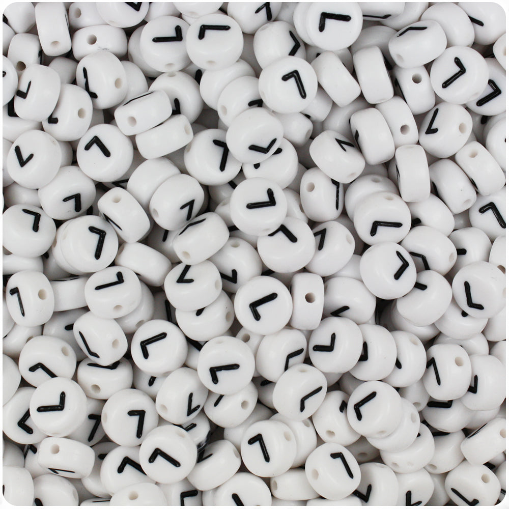 White Opaque 7mm Coin Alpha Beads - Black Letter L (100pcs)