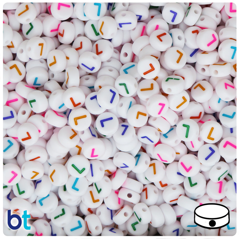 White Opaque 7mm Coin Alpha Beads - Colored Letter L (100pcs)