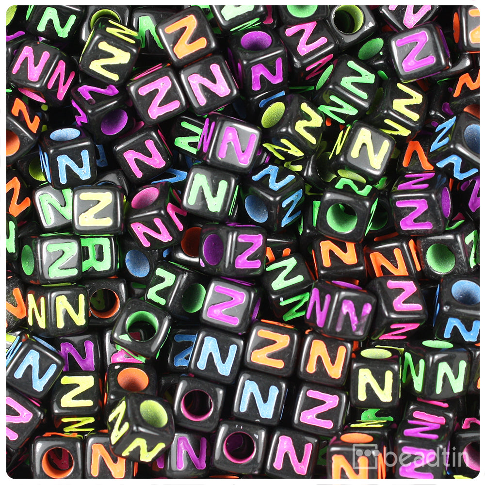 Black Opaque 7mm Cube Alpha Beads - Colored Letter Z (75pcs)