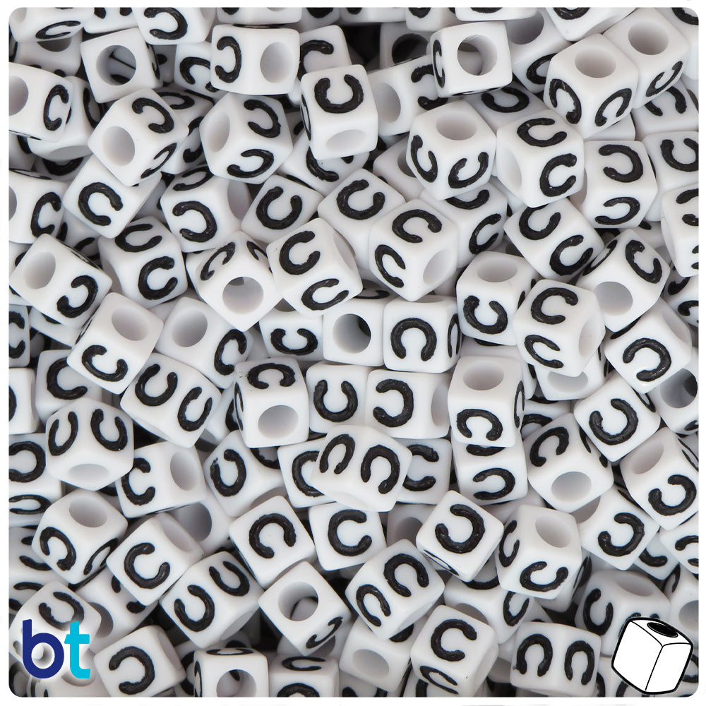 Bulk Buy - White Opaque 7mm Cube Plastic Alpha Beads - Black Letters