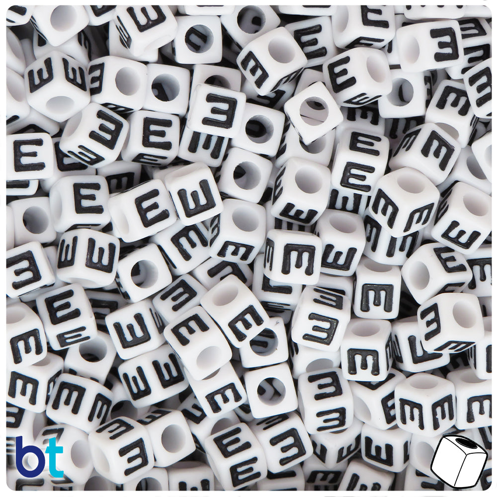 Bulk Buy - White Opaque 7mm Cube Plastic Alpha Beads - Black Letters