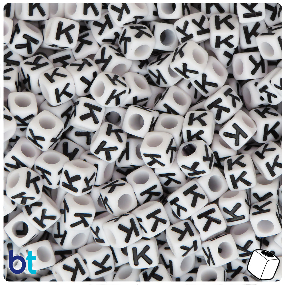 Bulk Buy - White Opaque 7mm Cube Plastic Alpha Beads - Black Letters