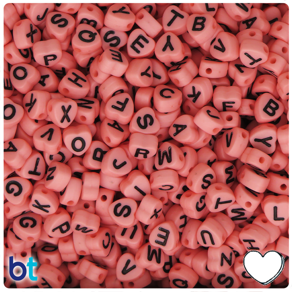 Light Pink Opaque 7mm Heart Alpha Beads - Black Letter Mix (250pcs)