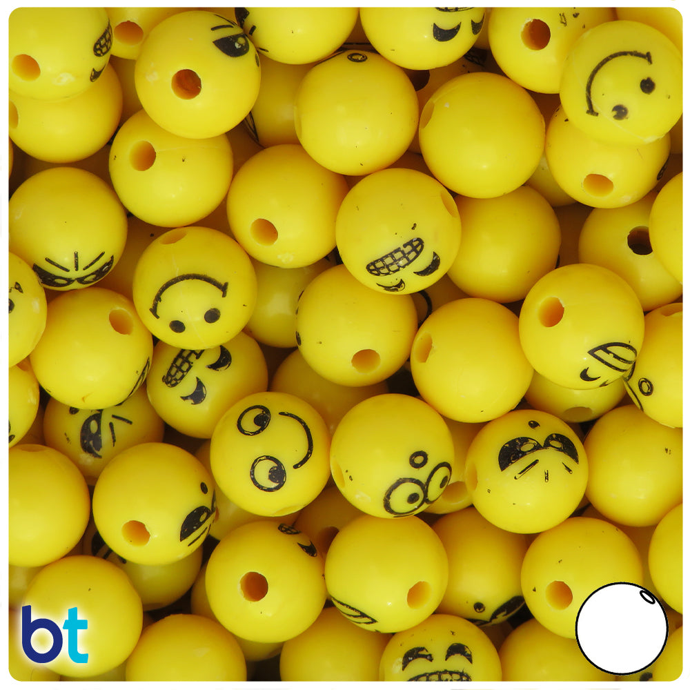 Yellow Opaque 12mm Round Alpha Beads - Black Faces (48pcs)