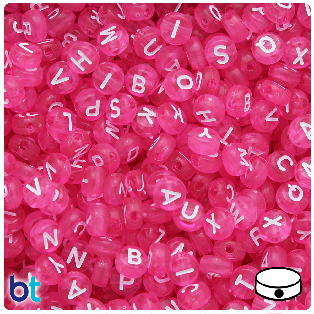 Pink Opaque 7mm Coin Alpha Beads - Black Letter Mix (250pcs)