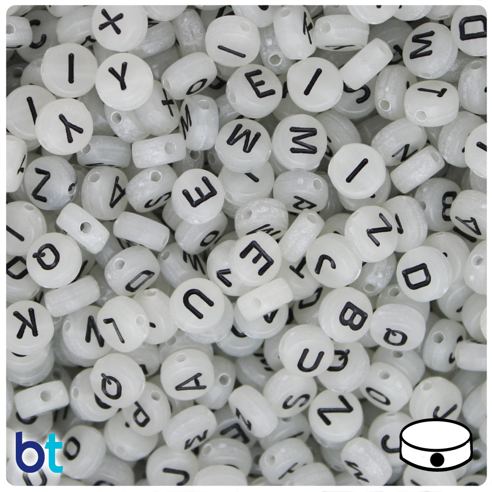 Luminous 7mm Coin Alpha Beads - Black Letter Mix (250pcs)