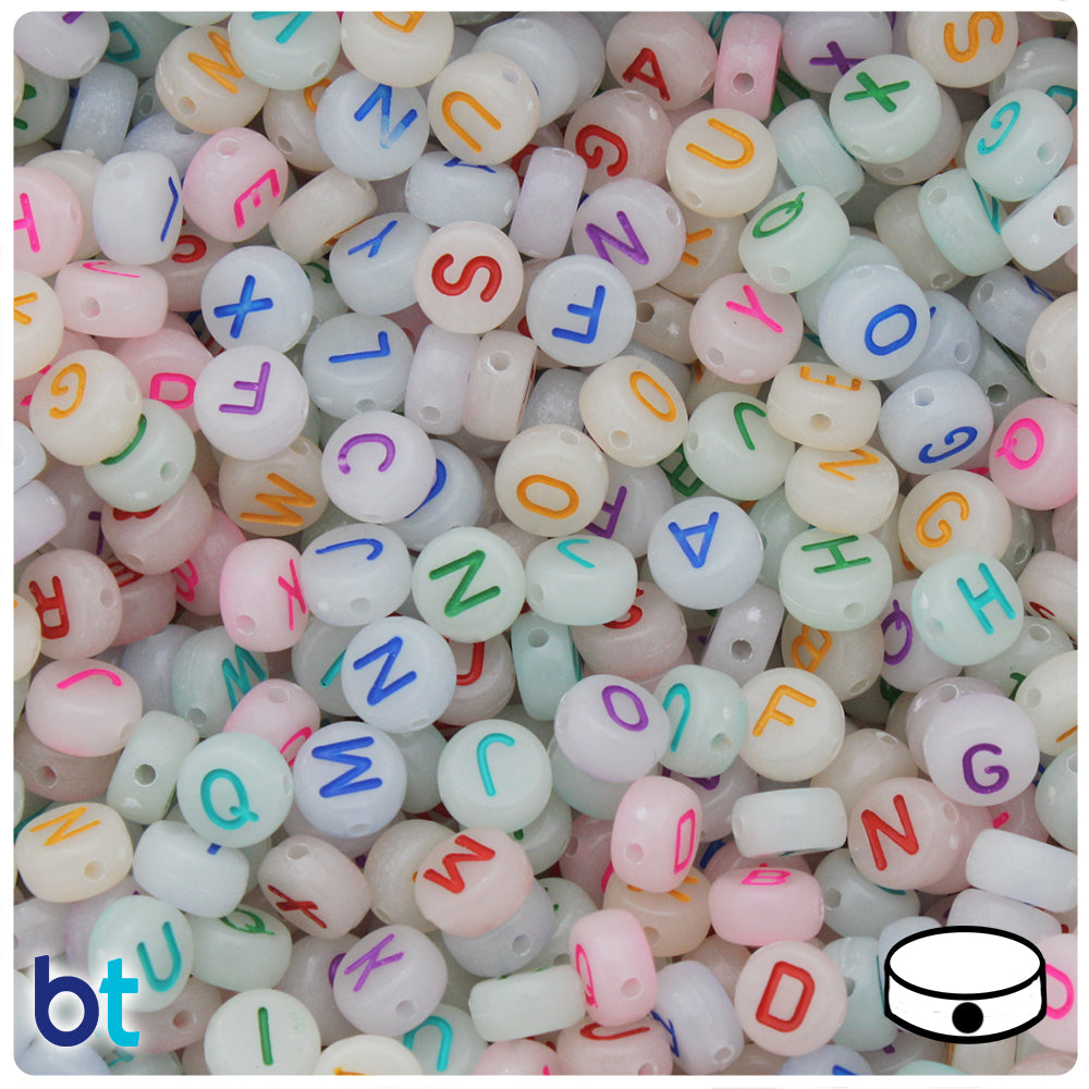 Luminous 7mm Coin Alpha Beads - Colored Letter Mix (250pcs)