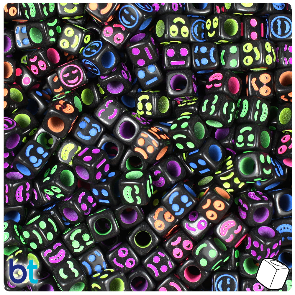 Black Opaque 6mm Cube Alpha Beads - Colored Faces (200pcs)