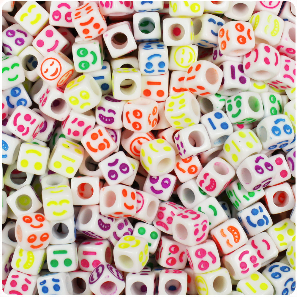 White Opaque 6mm Cube Alpha Beads - Colored Faces (200pcs)