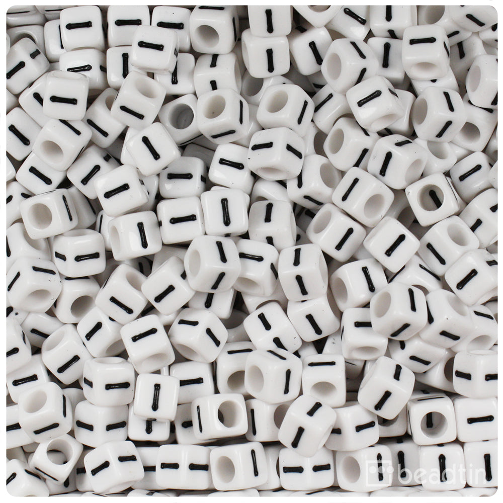 White Opaque 6mm Cube Alpha Beads - Black Letter I (80pcs)