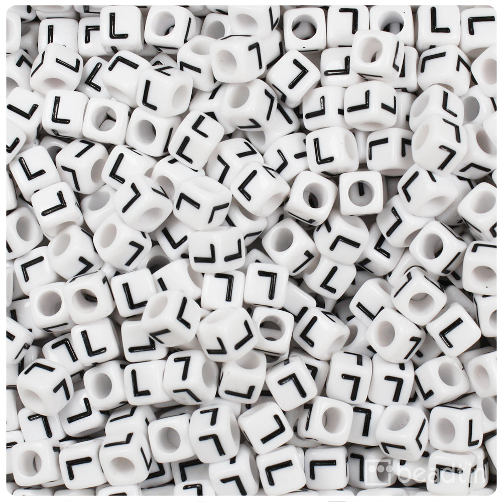 White Opaque 6mm Cube Alpha Beads - Black Letter L (80pcs)