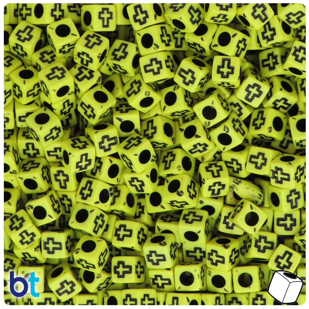 Yellow Opaque 6mm Cube Alpha Beads - Black Crosses (200pcs)