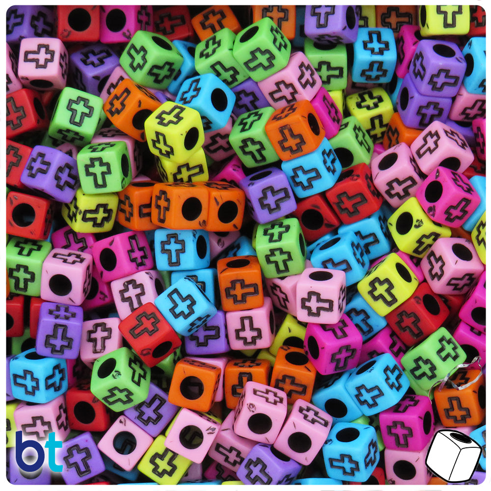 Mixed Opaque 6mm Cube Alpha Beads - Black Crosses (200pcs)