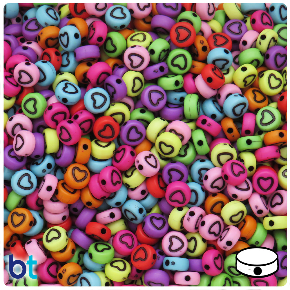 Mixed Opaque 7mm Coin Alpha Beads - Black Hollow Hearts (250pcs)