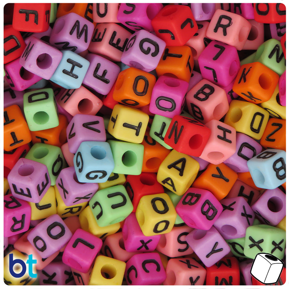 Mixed Opaque 8mm Cube Alpha Beads - Black Letter Mix (200pcs)