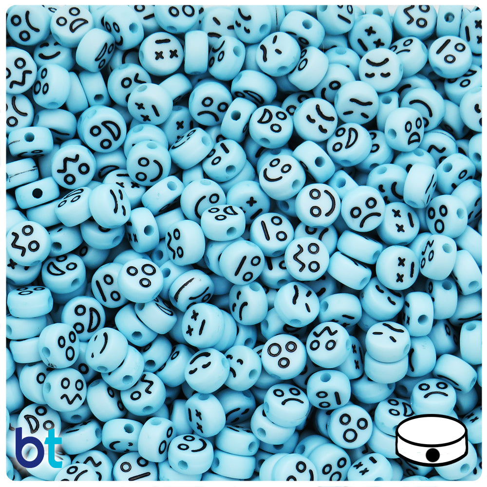 Light Blue Opaque 7mm Coin Alpha Beads - Black Faces (250pcs)