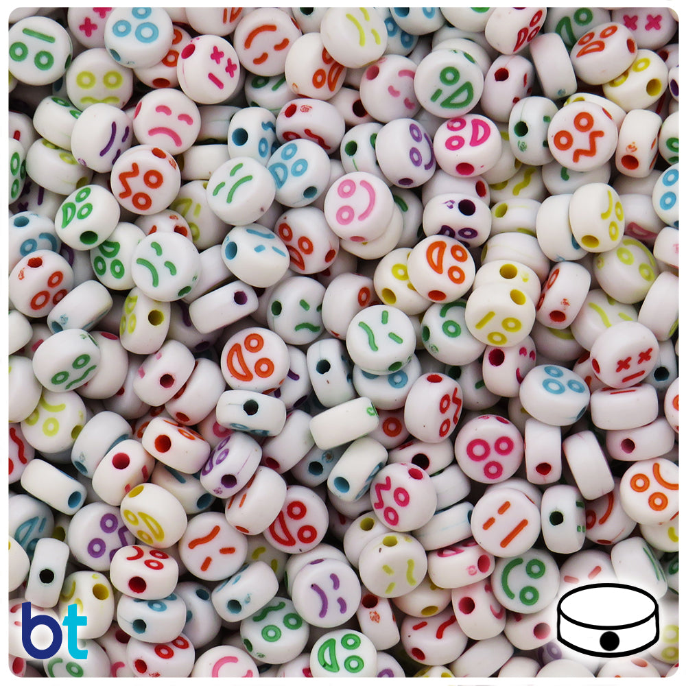White Opaque 7mm Coin Alpha Beads - Colored Faces (250pcs)