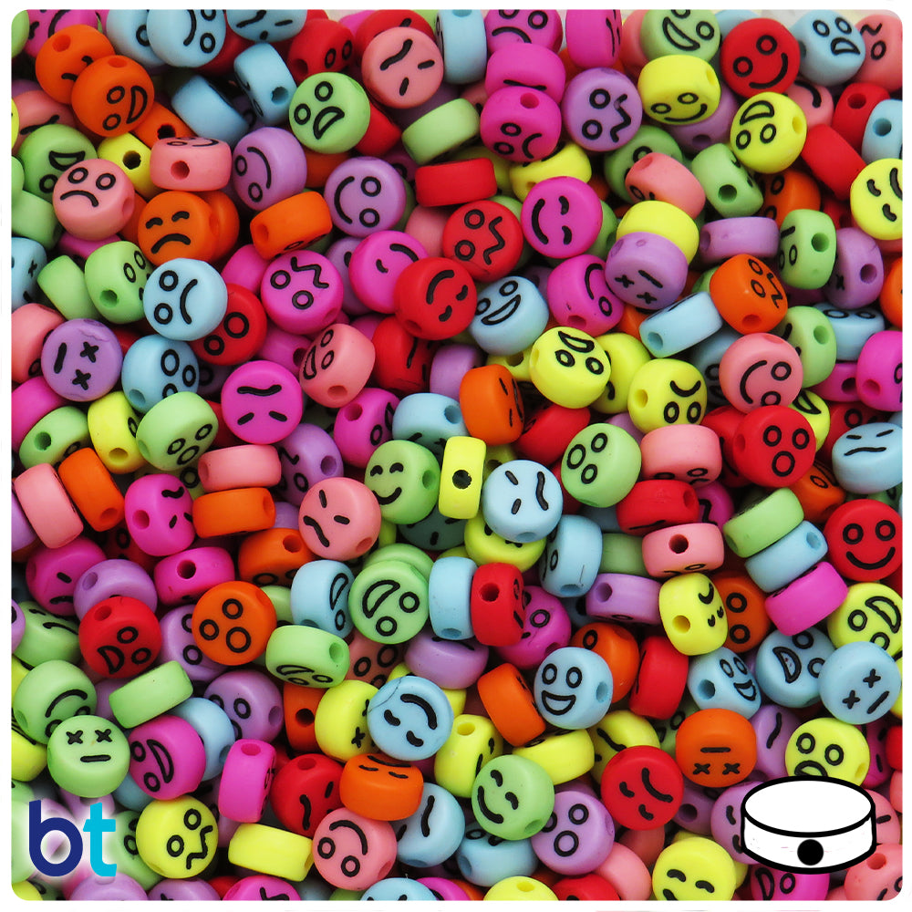 Mixed Opaque 7mm Coin Alpha Beads - Black Faces (250pcs)