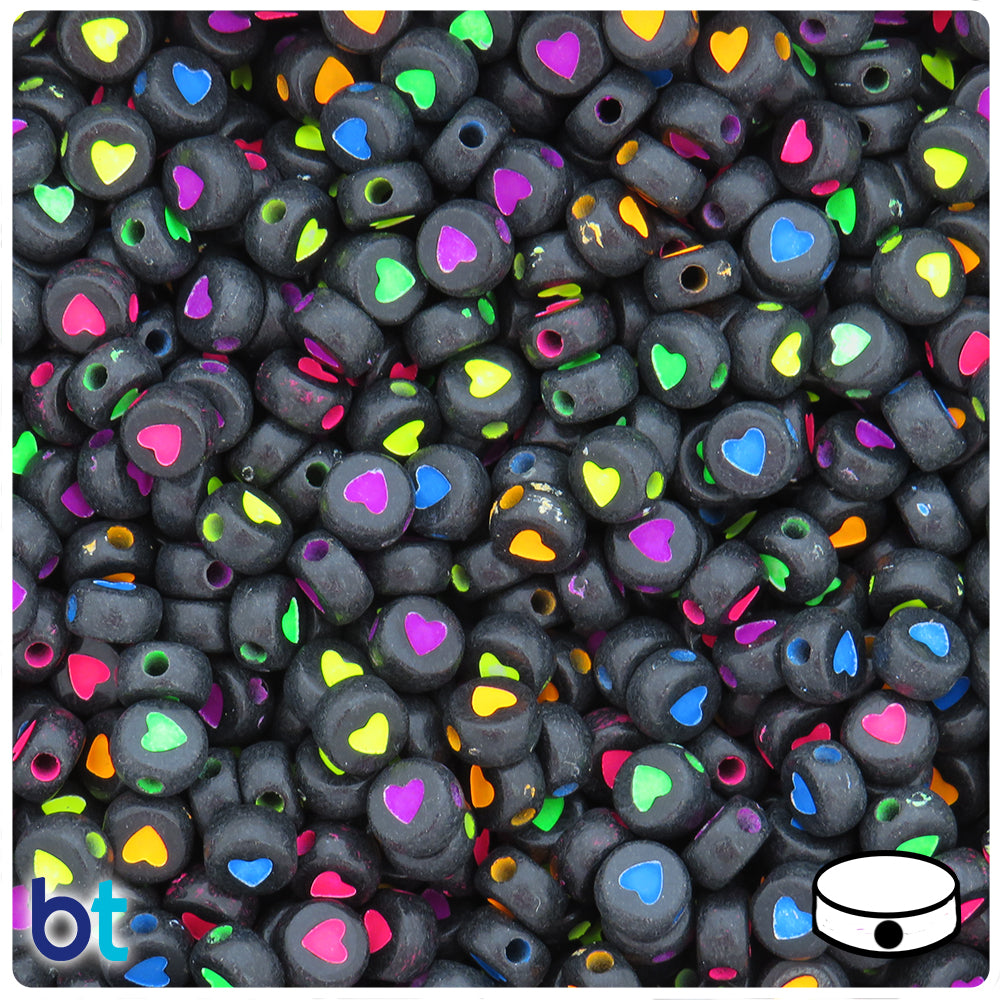 Black Opaque 7mm Coin Alpha Beads - Colored Hearts (250pcs)
