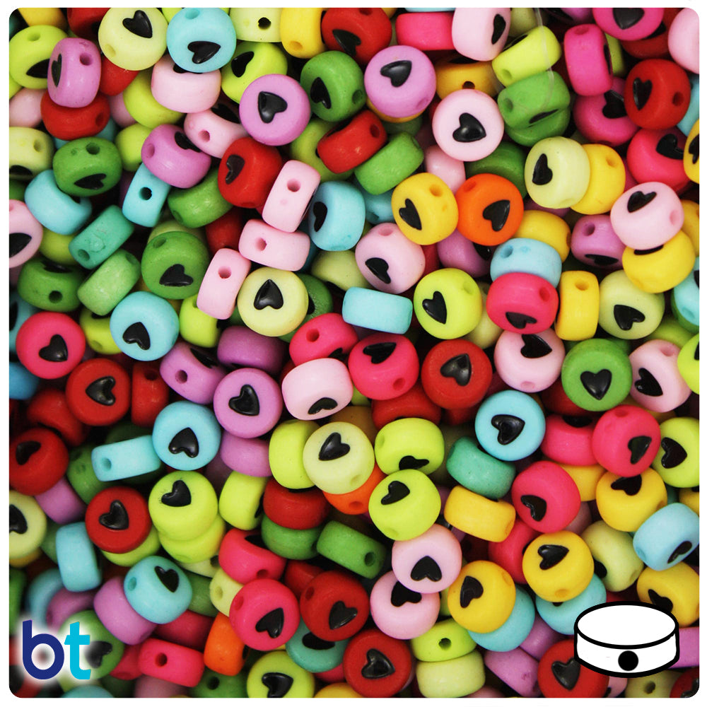 Mixed Opaque 7mm Coin Alpha Beads - Black Hearts (250pcs)