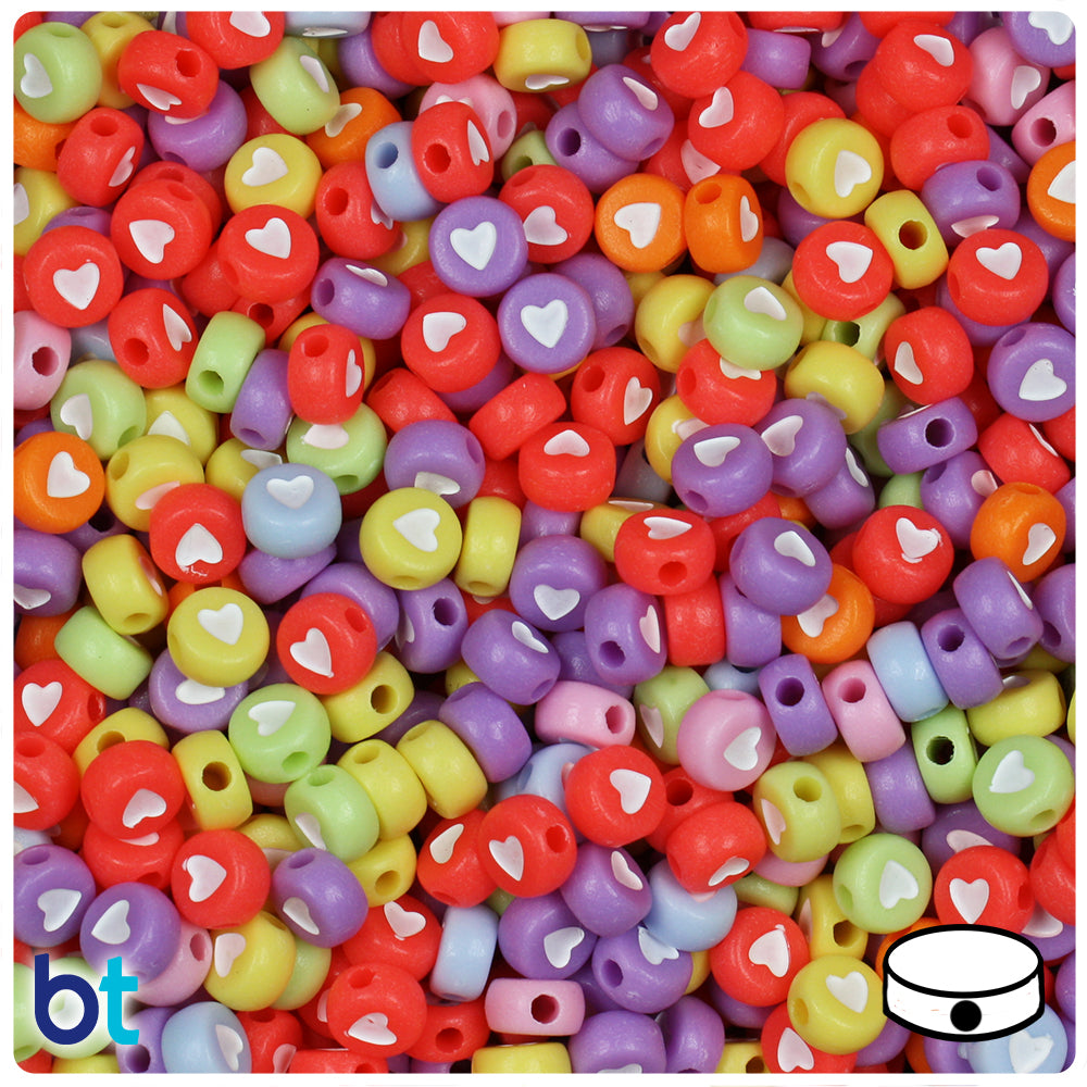 Mixed Opaque 7mm Coin Alpha Beads - White Hearts (250pcs)