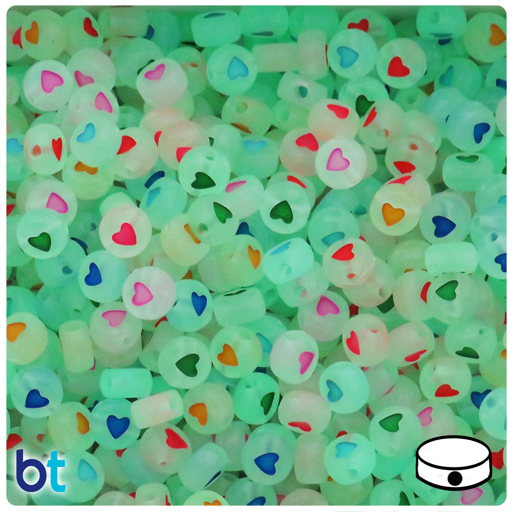 Luminous 7mm Coin Alpha Beads - Colored Hearts (250pcs)