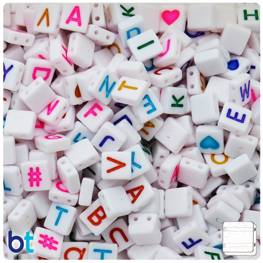White Opaque 8mm Square Alpha Beads - Colored Letter Mix (150pcs)