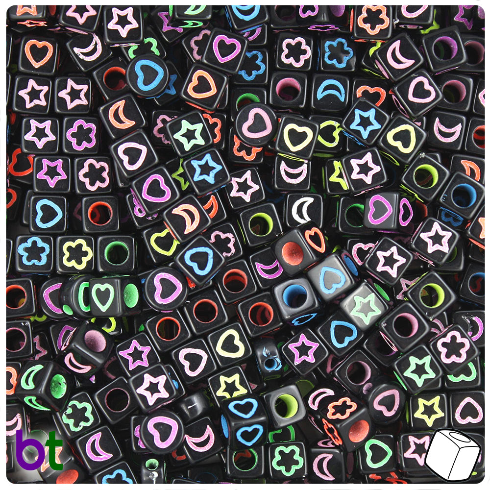 Black Opaque 6mm Cube Alpha Beads - Colored Celestial (200pcs)
