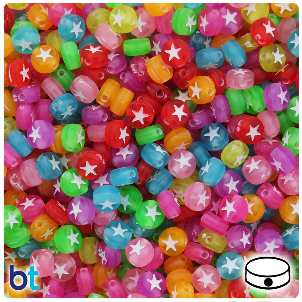 Mixed Transparent 7mm Coin Alpha Beads - White Stars (250pcs)