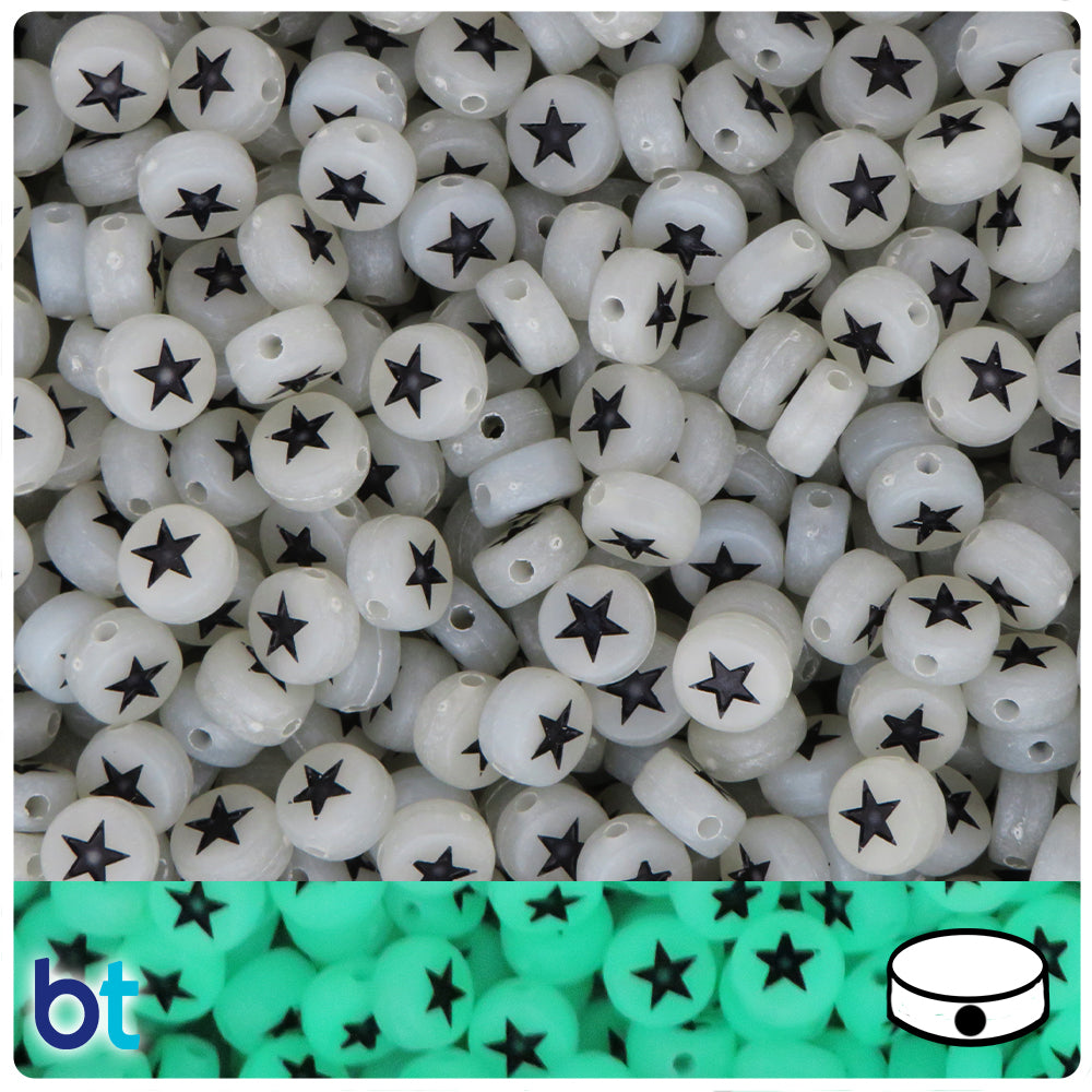 Luminous 7mm Coin Alpha Beads - Black Stars (250pcs)