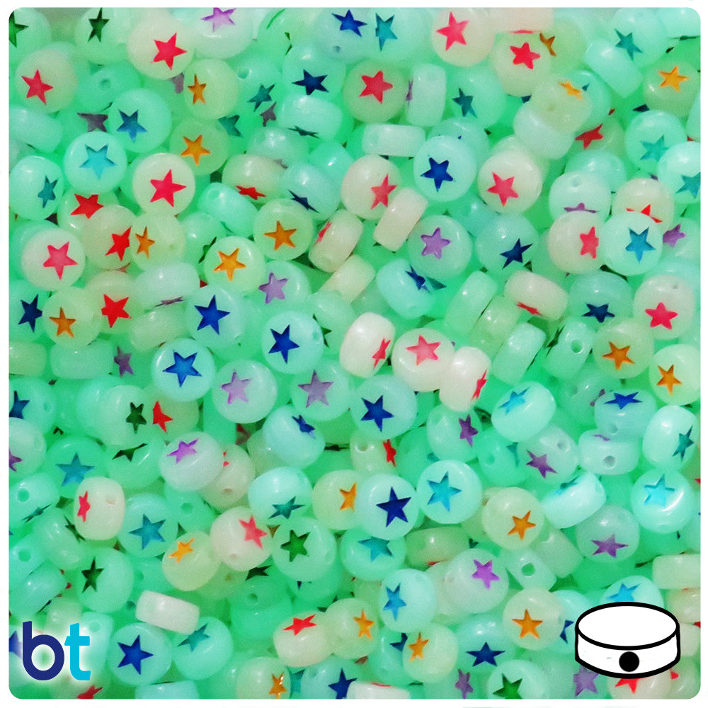 Luminous 7mm Coin Alpha Beads - Colored Stars (250pcs)