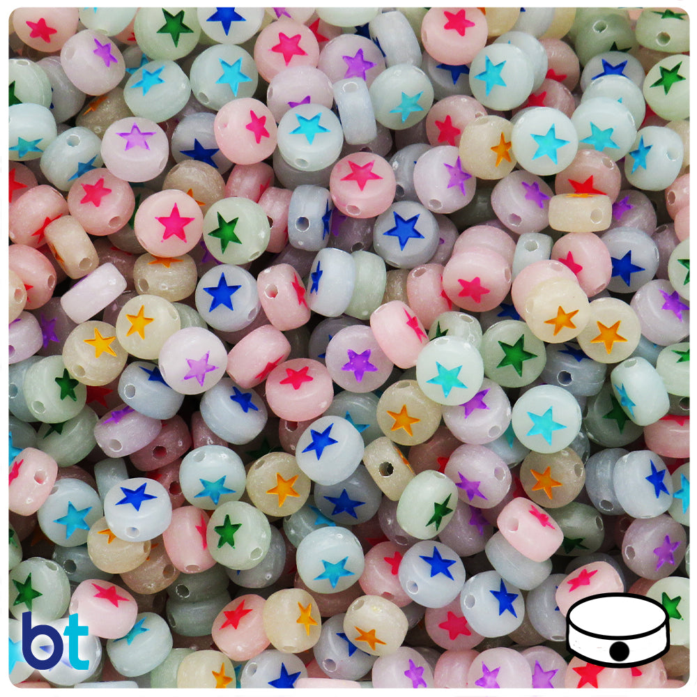 Luminous 7mm Coin Alpha Beads - Colored Stars (250pcs)