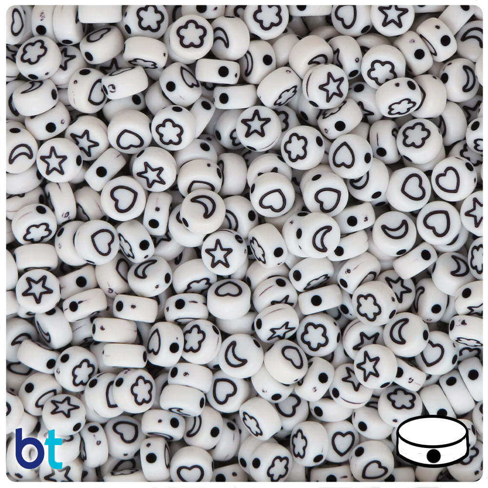 White Opaque 7mm Coin Alpha Beads - Black Celestial (250pcs)