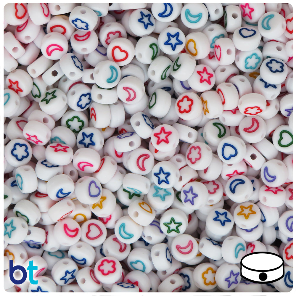 White Opaque 7mm Coin Alpha Beads - Colored Celestial (250pcs)