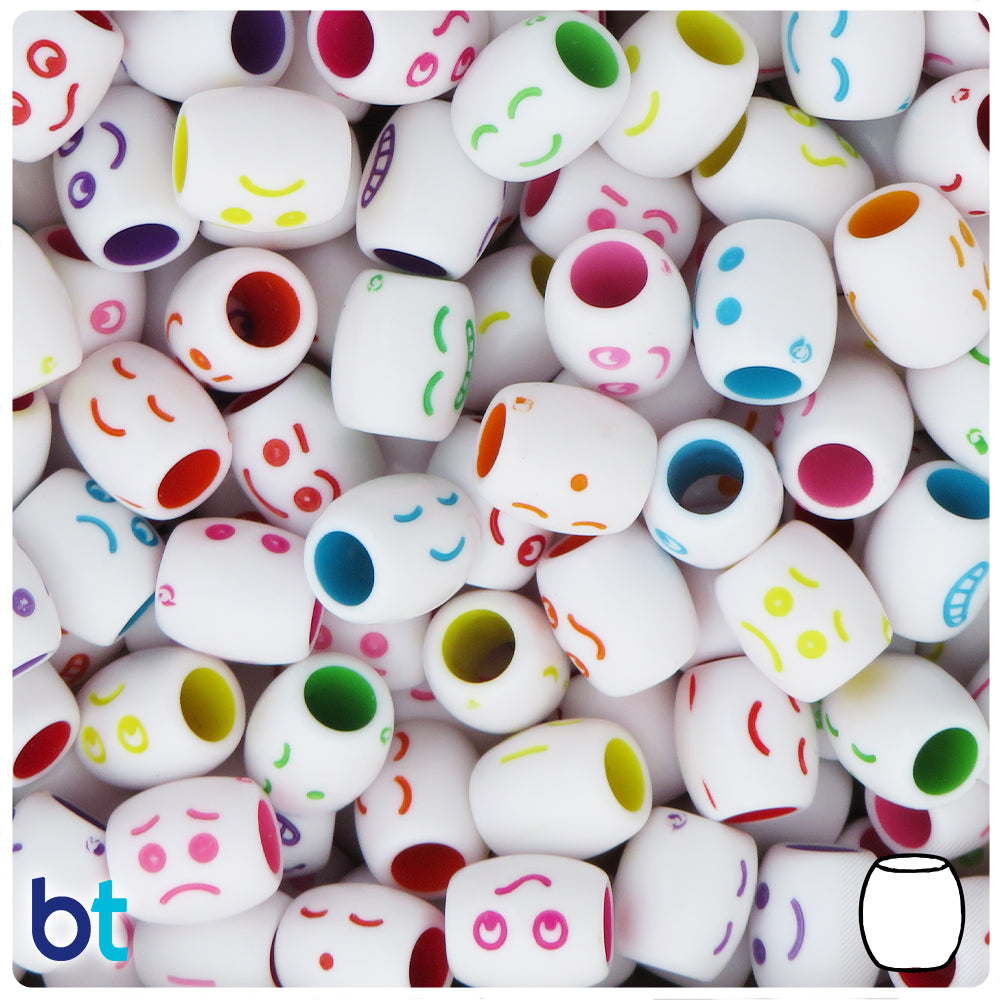 White Opaque 11mm Barrel Alpha Beads - Colored Faces (50pcs)