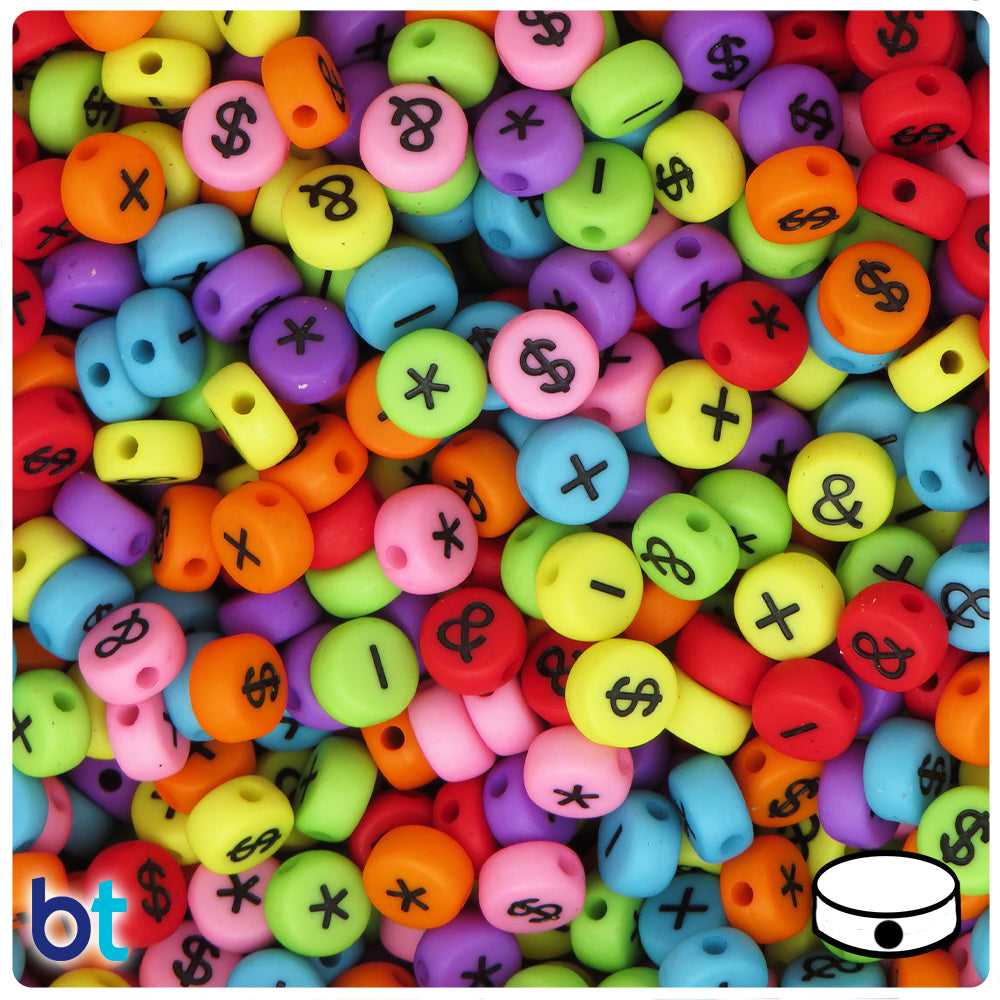 Mixed Opaque 7mm Coin Alpha Beads - Black Math (250pcs)