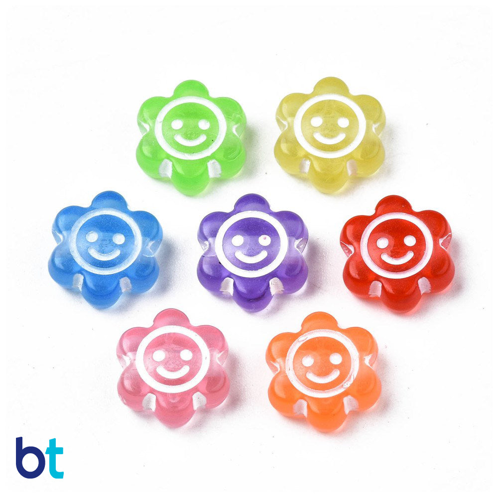 Mixed Transparent 11mm Flower Alpha Beads - White Faces (150pcs)