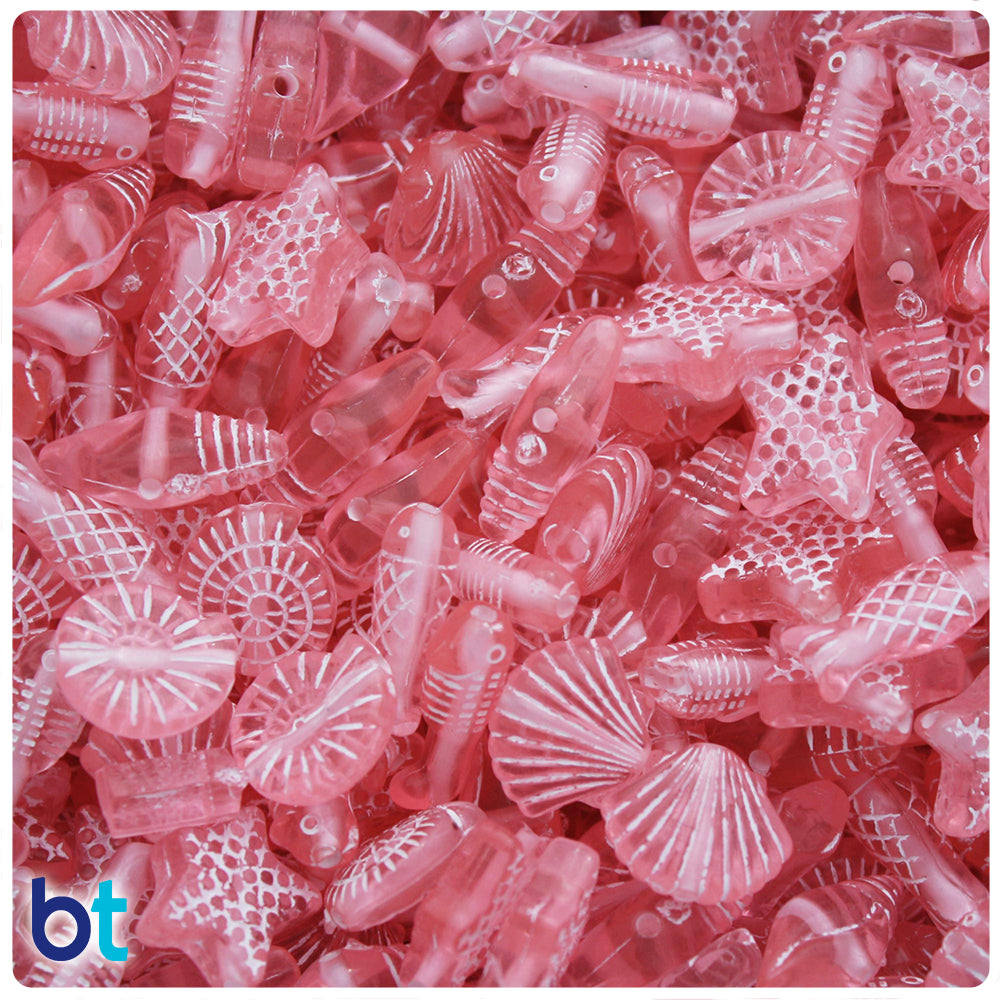 Pink Transparent 10mm Sea Life Miniature Mix Plastic Beads (50g)