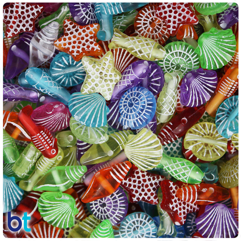 Mixed Transparent 10mm Sea Life Miniature Mix Plastic Beads (50g)